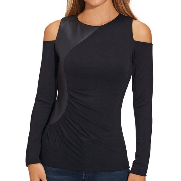 Vegan Leather Cold Shoulder Top - Picture 3 of 7